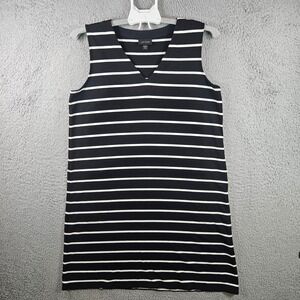 J. Jill Wearever Collection‎ Black White Stripe Petite M V Neck Sleeveless Dress